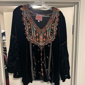 Johnny Was Velvet embroidered top